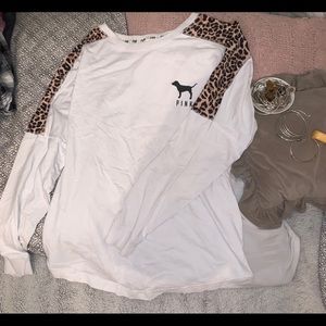 White & Cheetah Pink Longsleeve